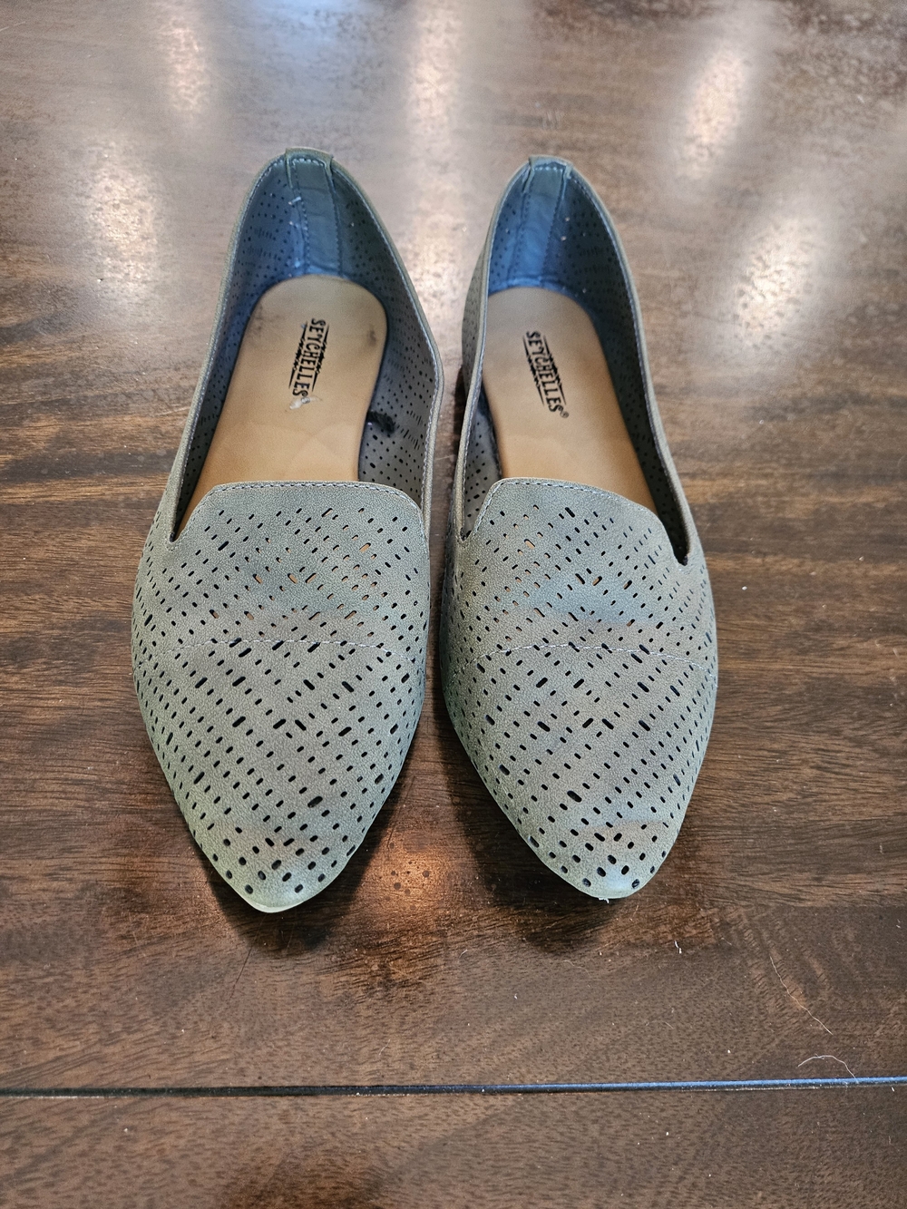 Seychelles Women's Perforated Pointed Toe Flats — Olive